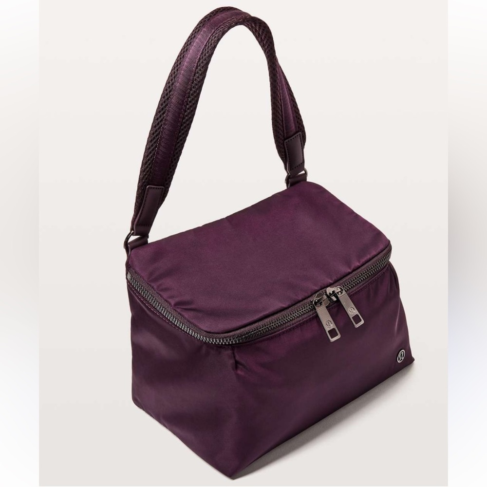 LULULEMON Get Set Bag In Black Cherry Purple Nylon Boxy Handbag Shoulder Bag